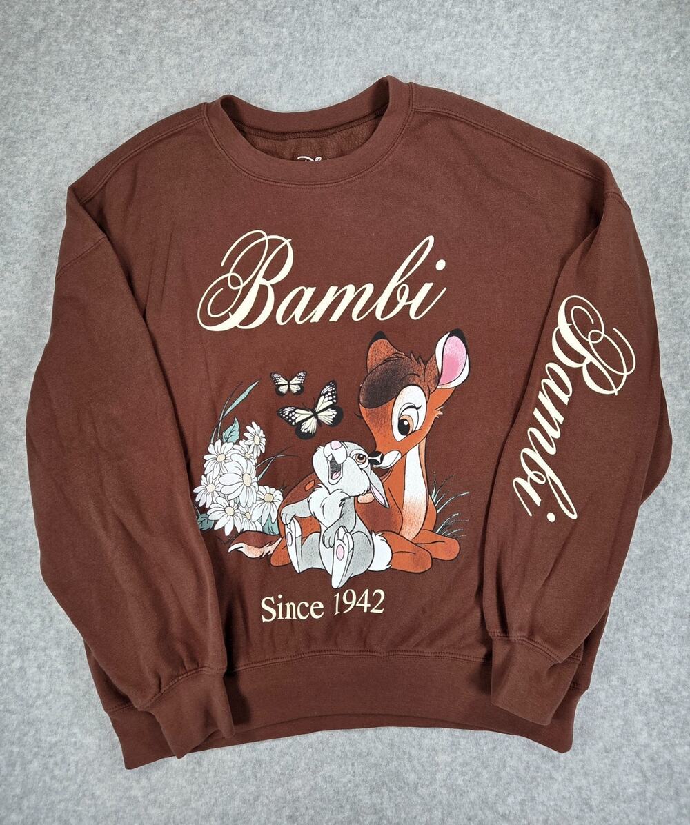 Disney Bambi Thumper Sweatshirt Womens Large L Brown Sleeve Print Crewneck